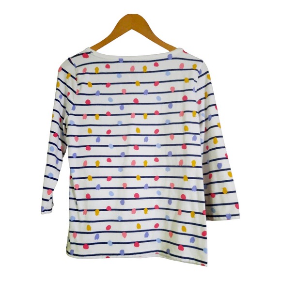 Talbots Ivory & India Ink Dots & Stripes Pink Blue Boat Neckline Top Size MP - Picture 3 of 6